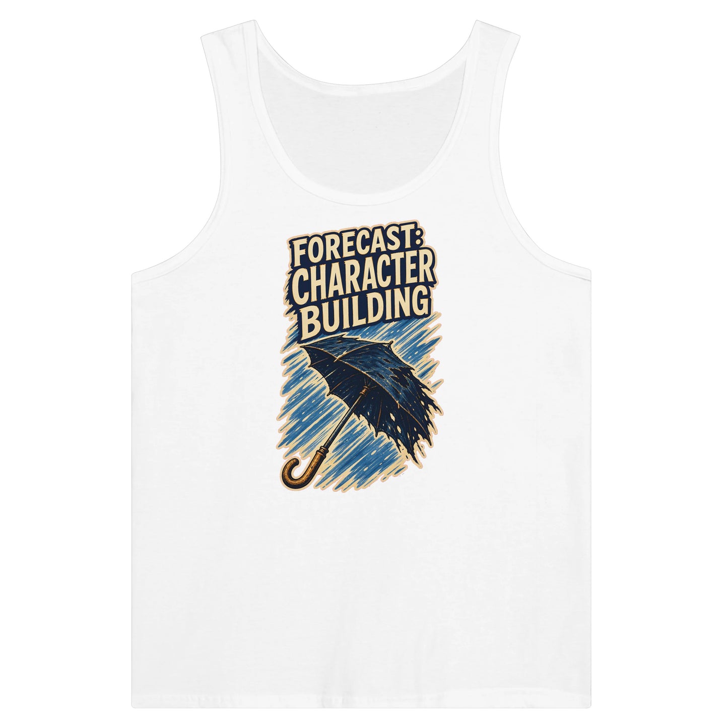 Forecast: Character Building – British Weather Premium Unisex Tank Top — product view 1