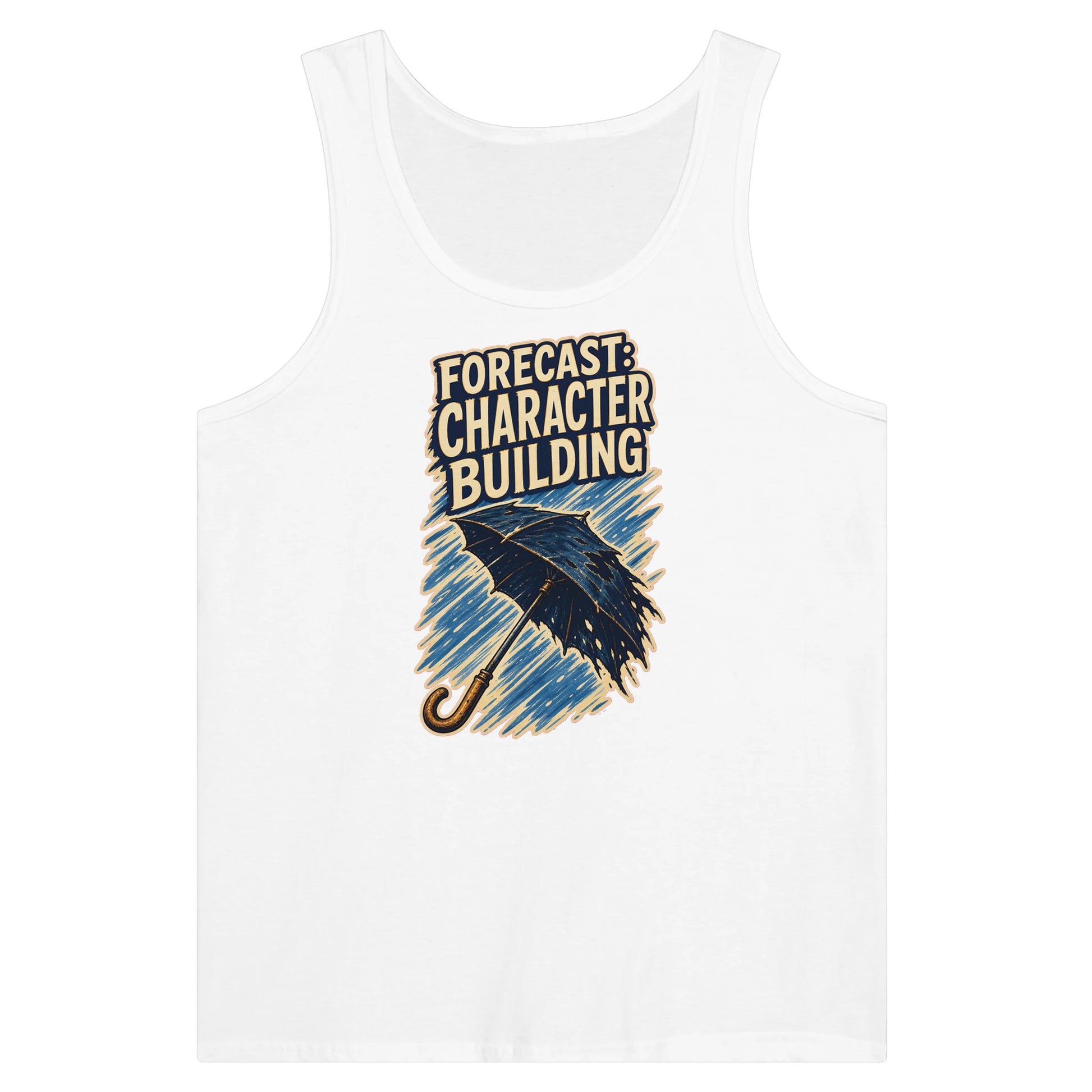 Forecast: Character Building – British Weather Premium Unisex Tank Top — product view 1