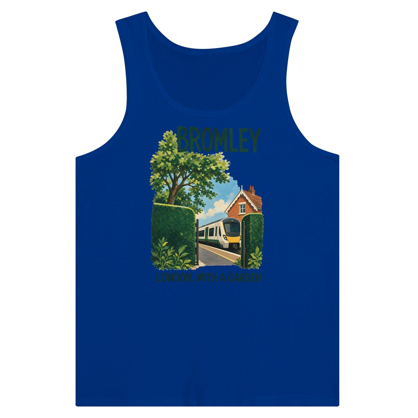 Bromley: London with a Garden Premium Unisex Tank Top — product view 3