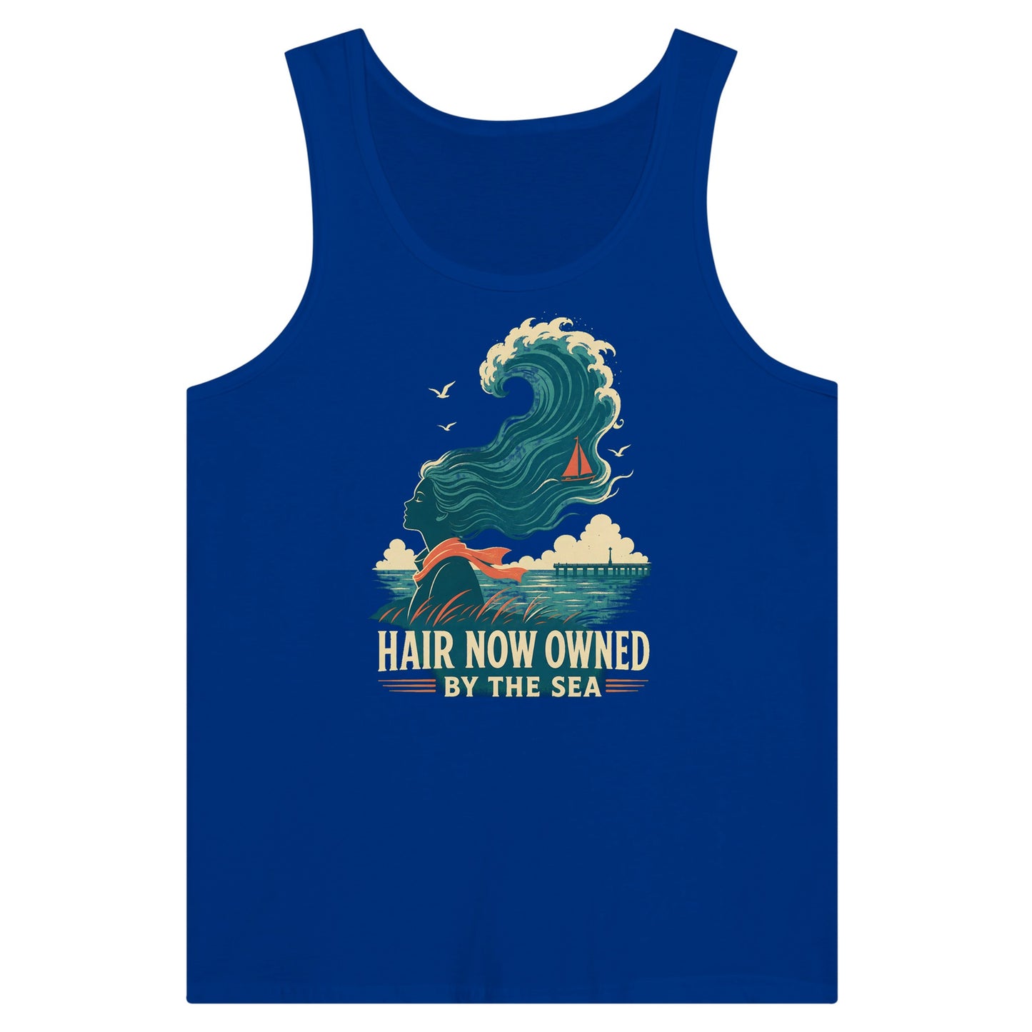 Hair Now Owned by the Sea Premium Unisex Tank Top — product view 3