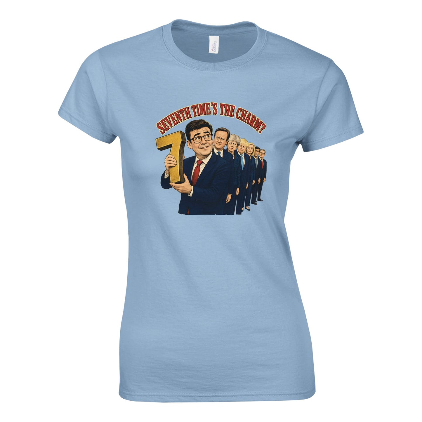 Seventh Time’s the Charm? UK Prime Minister Caricature Women's T-shirt — product view 4