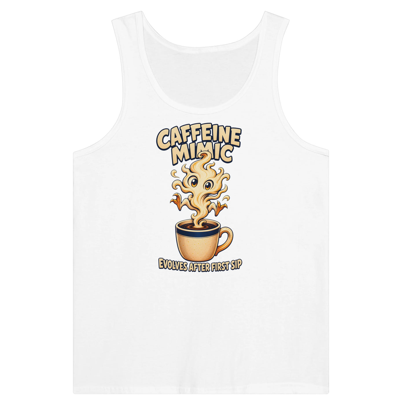 Caffeine Mimic – Evolves After First Sip Premium Unisex Tank Top