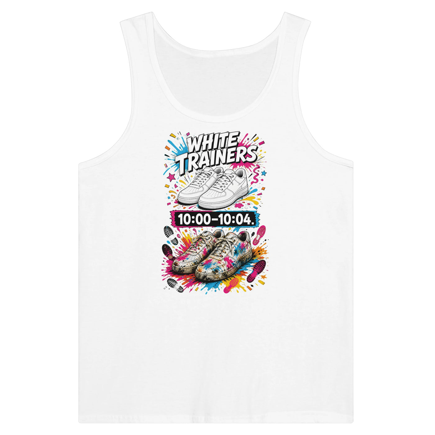 White Trainers: 10:00–10:04 Premium Unisex Tank Top