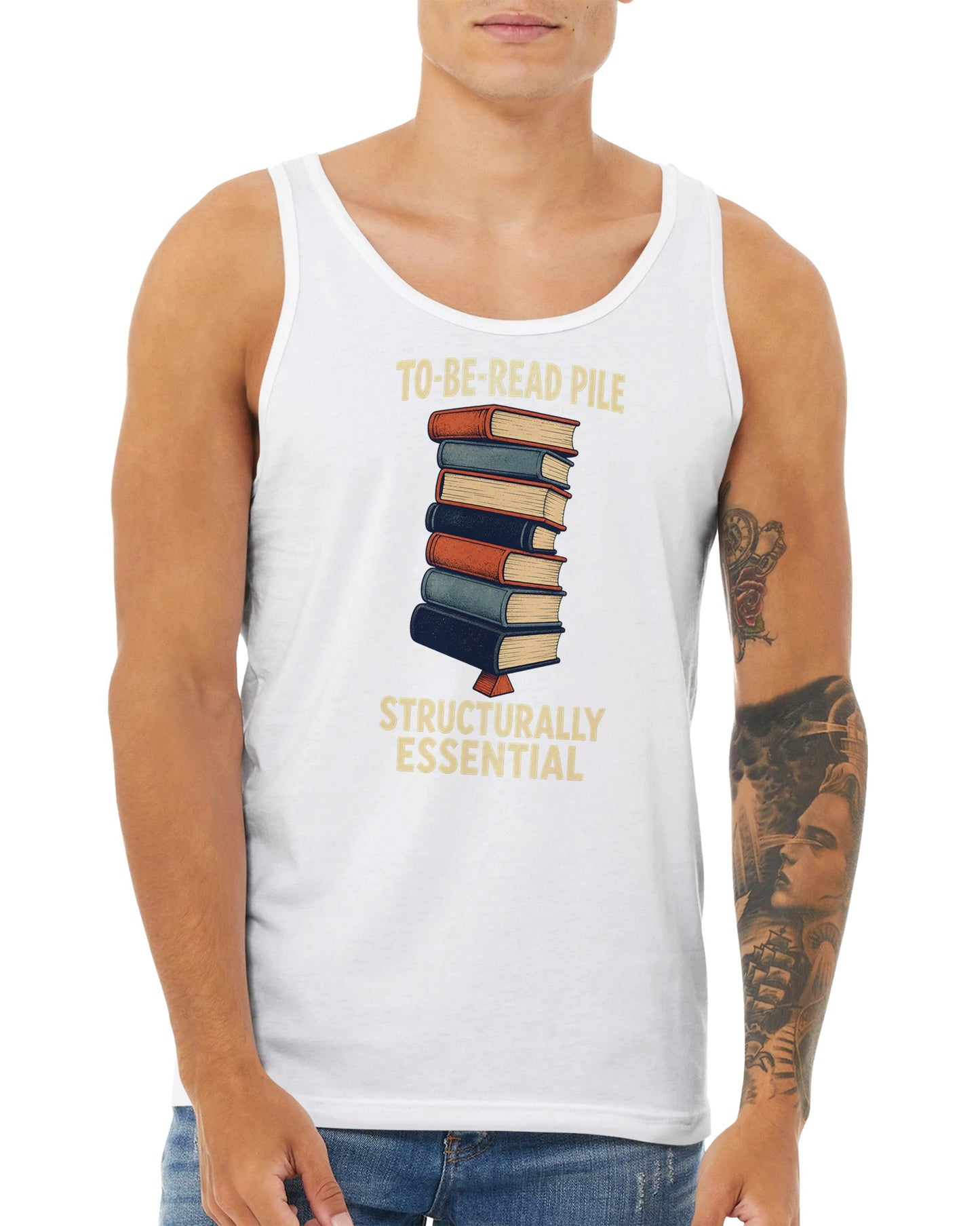 To-Be-Read Pile: Structurally Essential Book Graphic Premium Unisex Tank Top — product view 15