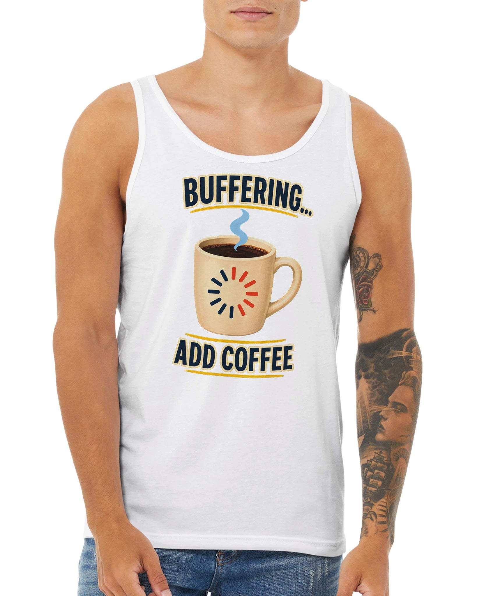 Buffering... Add Coffee — Outlined Loading Mug Graphic Premium Unisex Tank Top — product view 15
