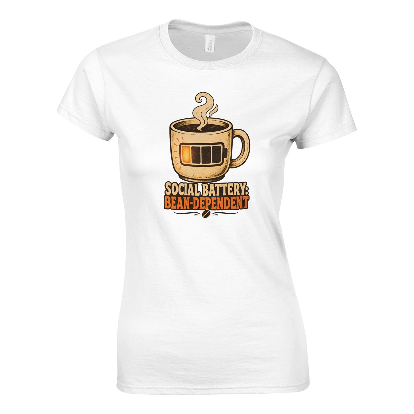 Social Battery: Bean-Dependent Graphic Women's T-shirt — product view 1