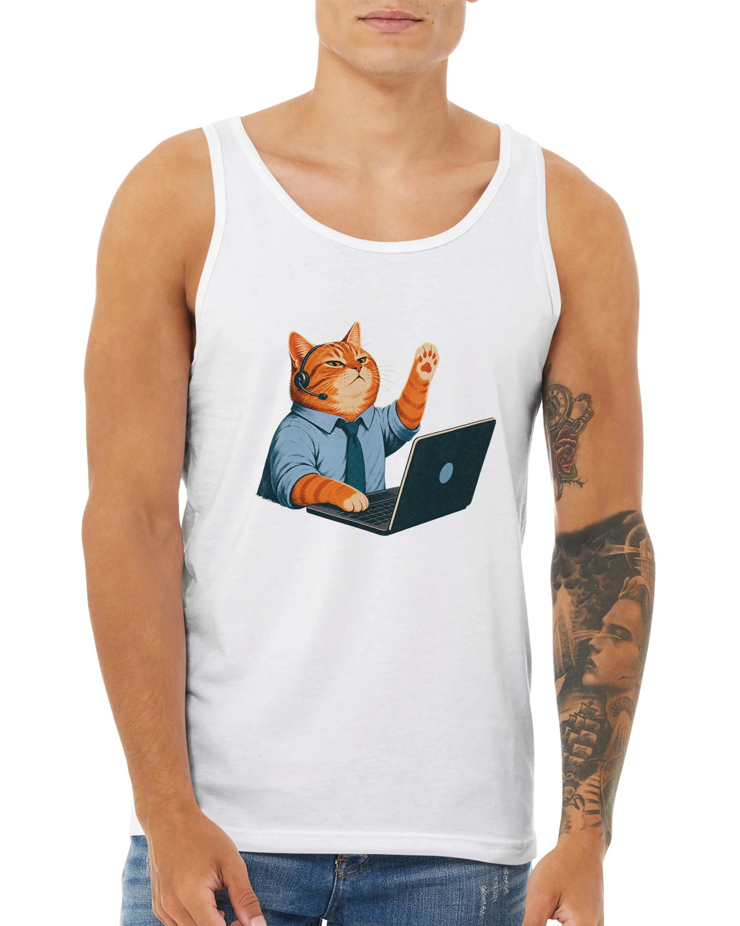 Cat Calls the Meeting Premium Unisex Tank Top — product view 15