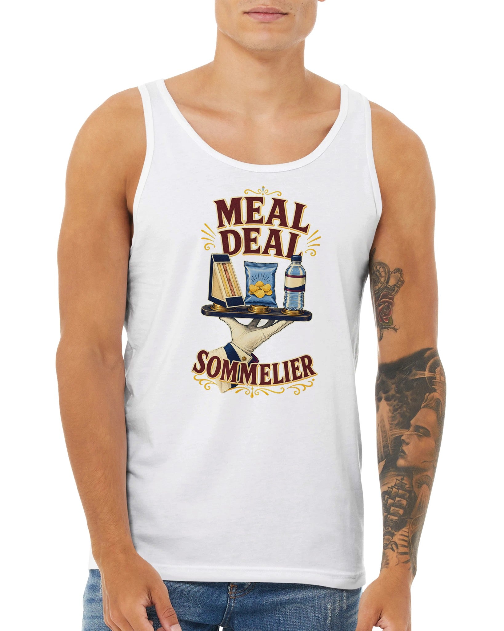 Meal Deal Sommelier British Lunch Design Premium Unisex Tank Top — product view 15