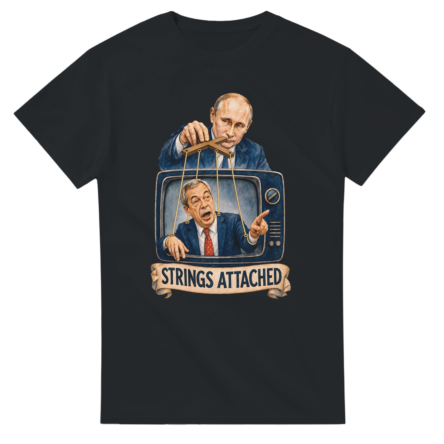 Strings Attached Political Satire T-shirt — product view 10