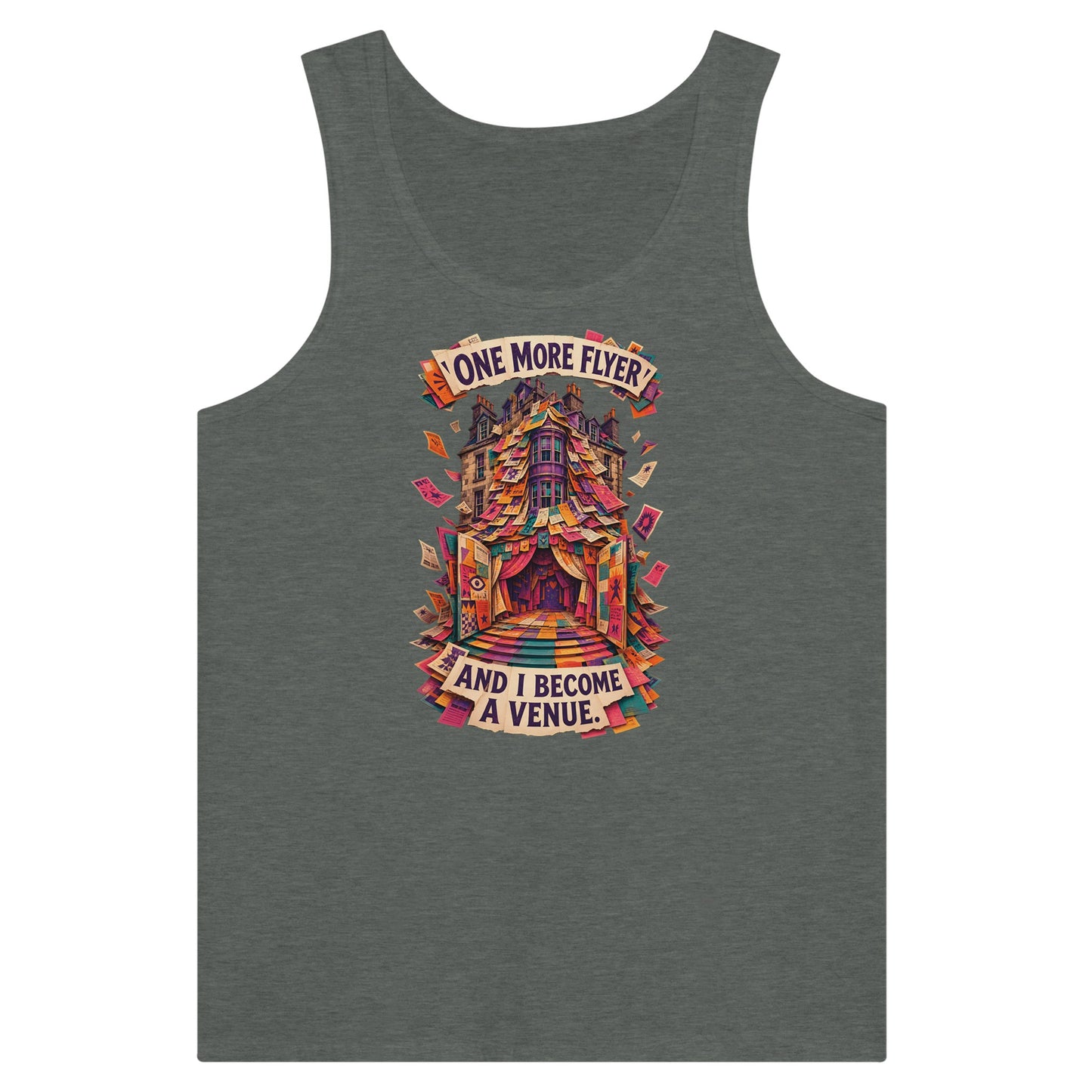 One More Flyer and I Become a Venue Premium Unisex Tank Top — product view 4