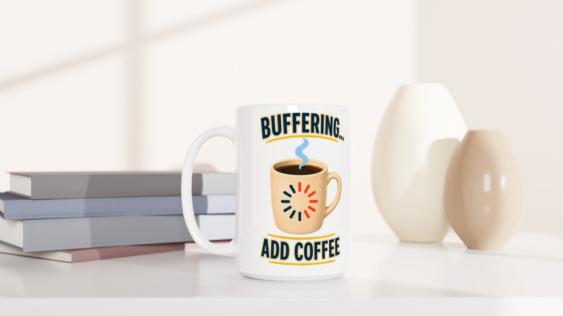 Buffering... Add Coffee — Outlined Loading Mug Graphic Large Mug — product view 6