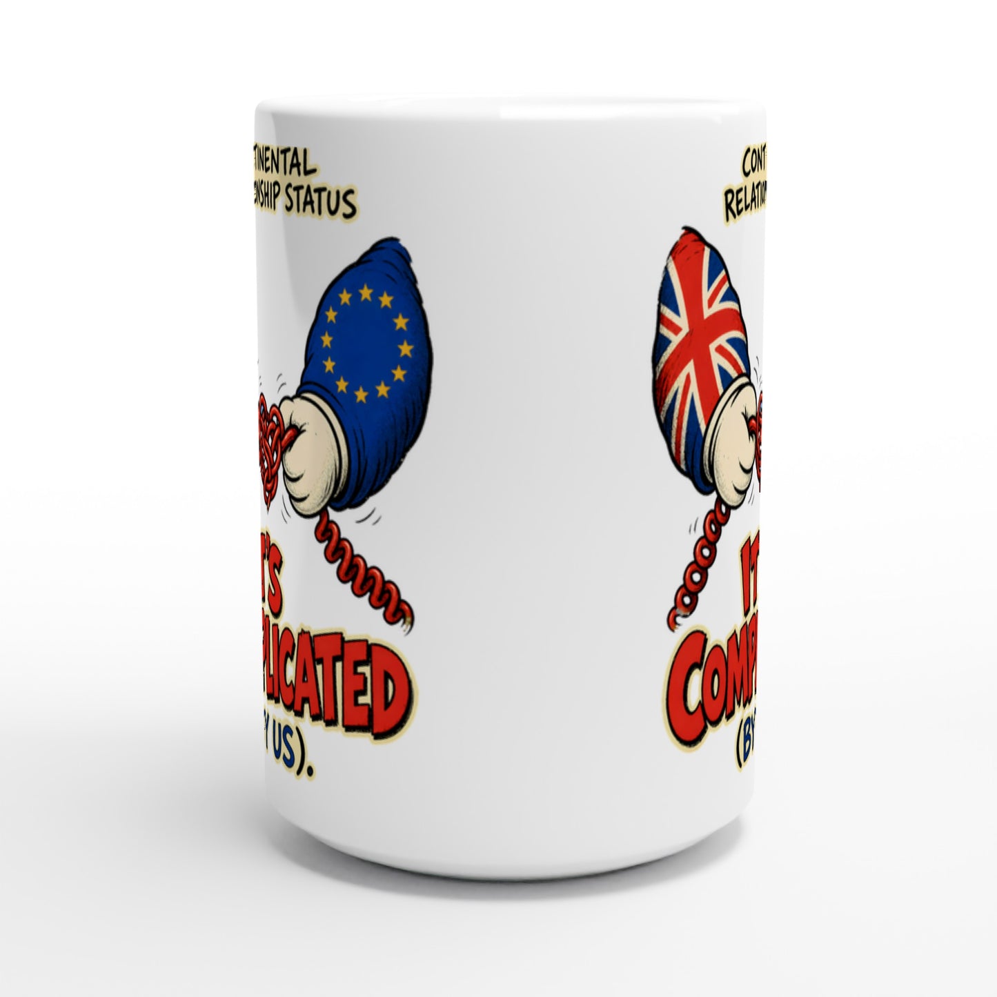 It's Complicated (By Us) UK–EU 1990s Cartoon Large Mug — product view 2