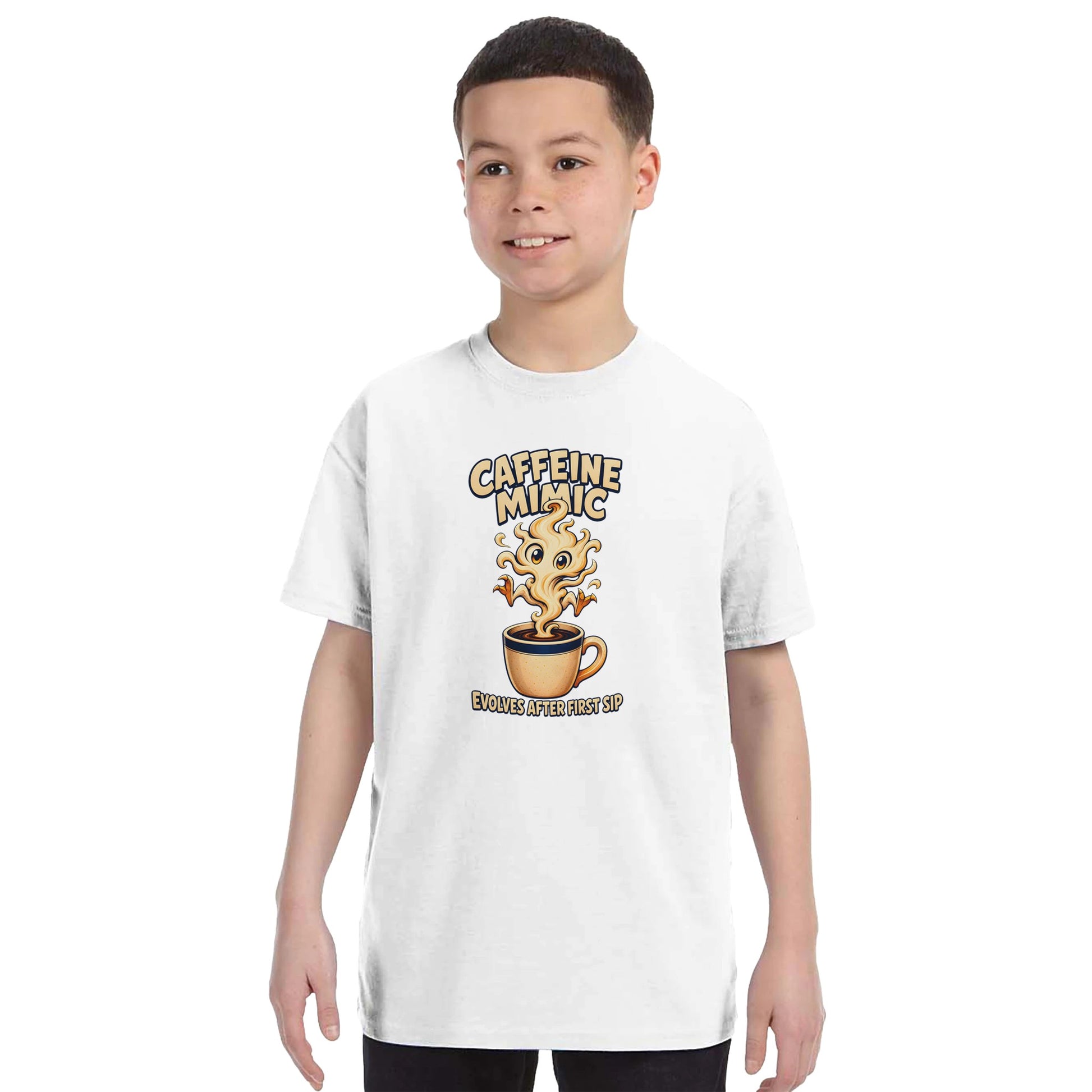 Caffeine Mimic – Evolves After First Sip Kids' T-shirt — product view 16