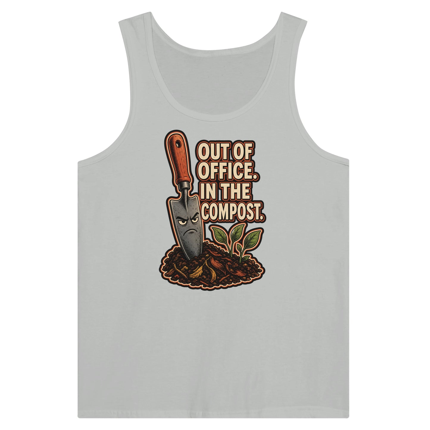 Out of Office, In the Compost Premium Unisex Tank Top — product view 5