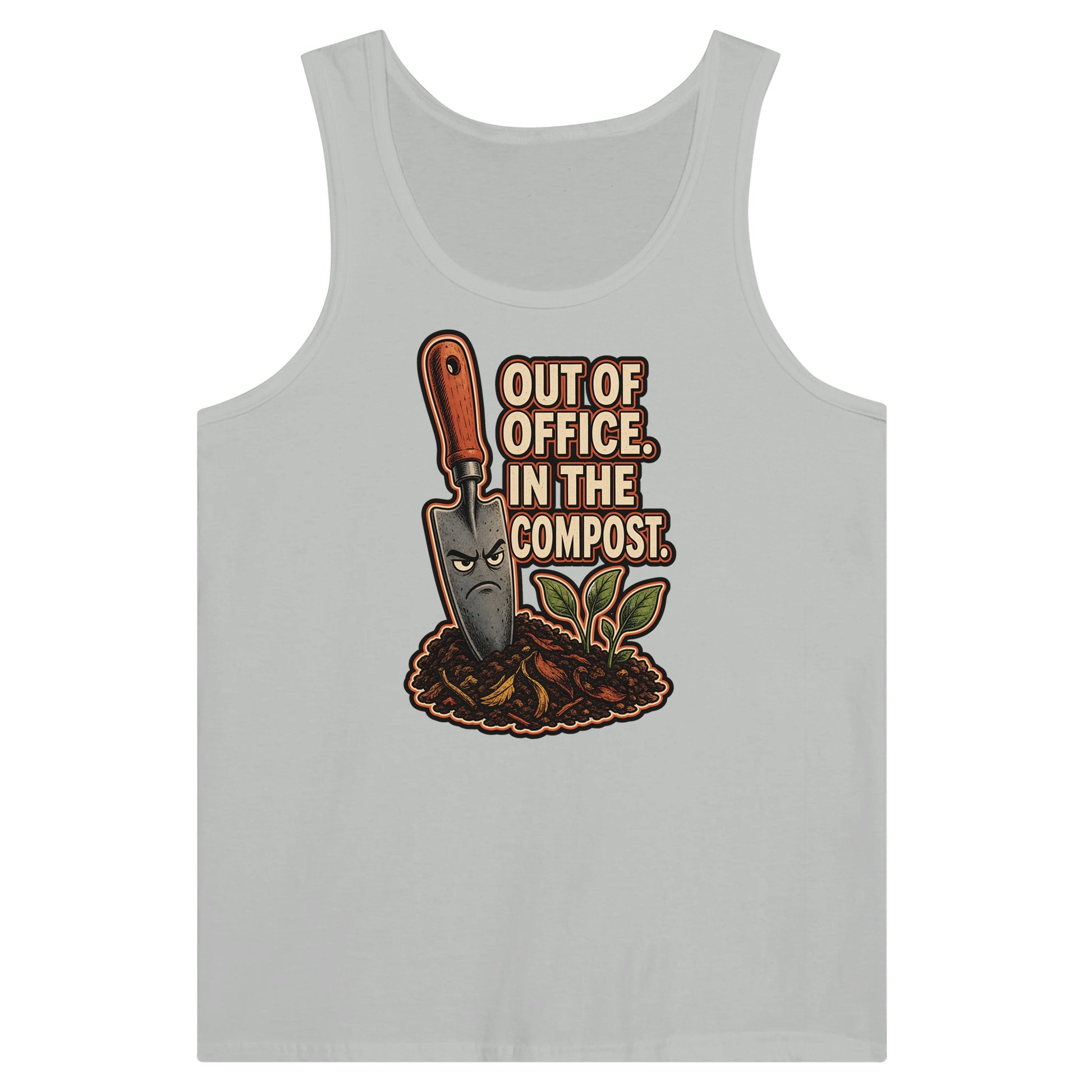 Out of Office, In the Compost Premium Unisex Tank Top — product view 5