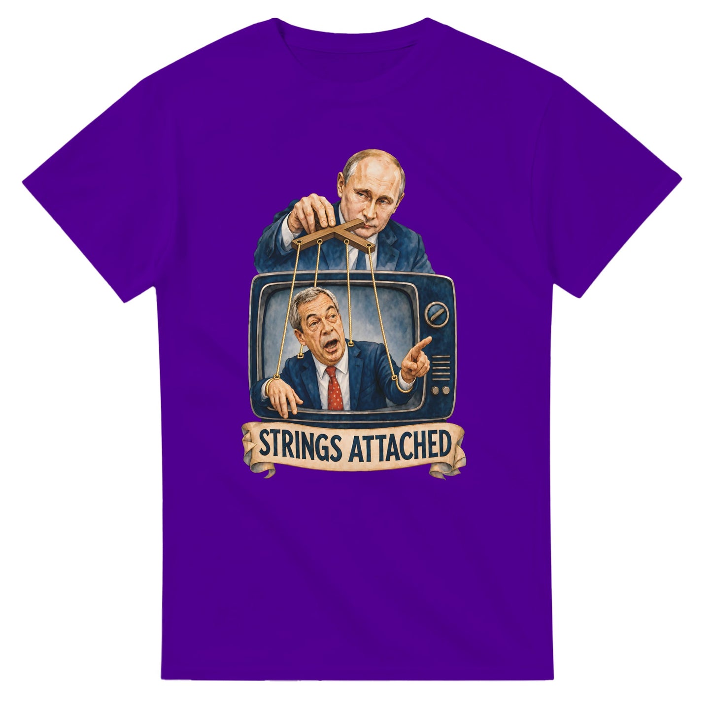 Strings Attached Political Satire T-shirt — product view 16