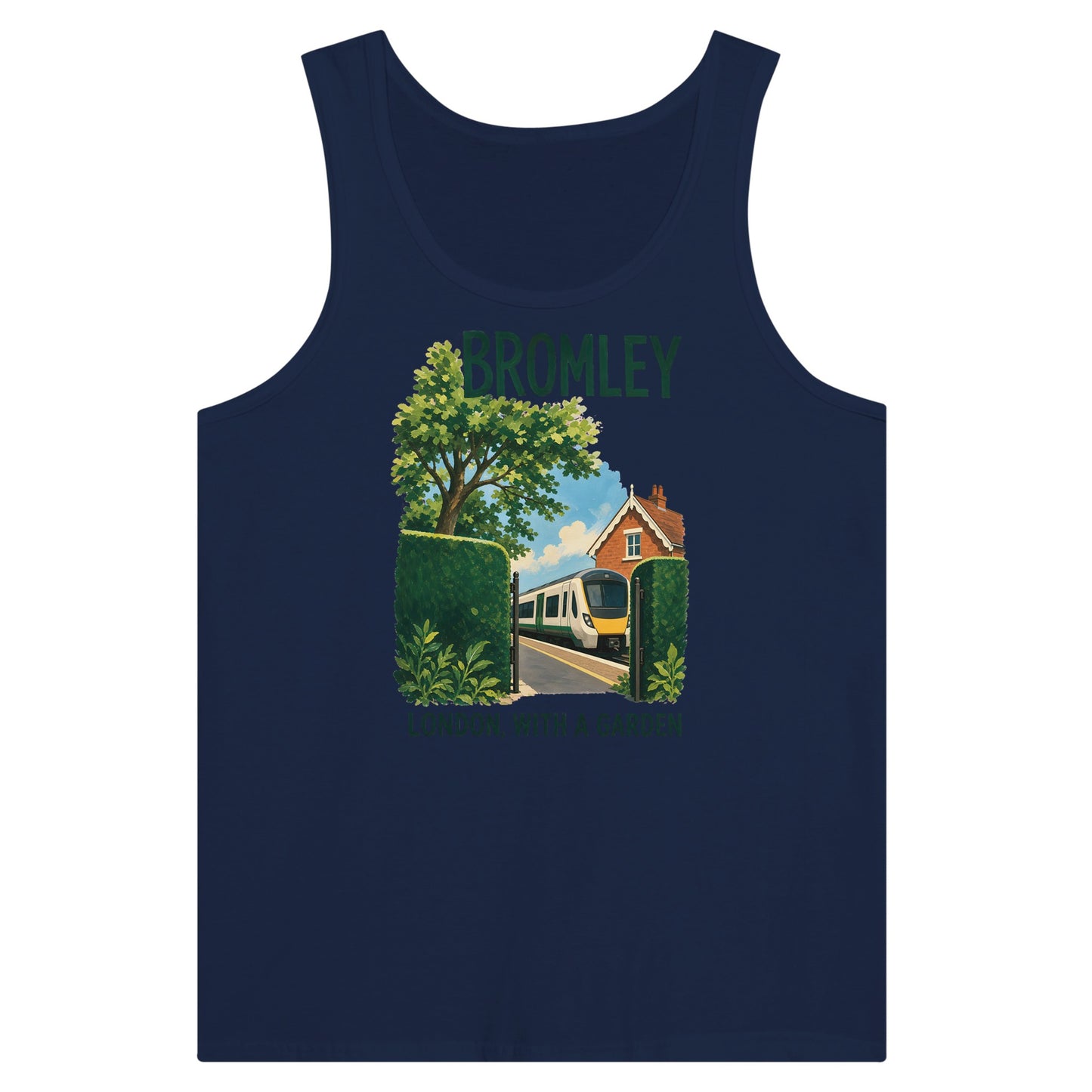 Bromley: London with a Garden Premium Unisex Tank Top — product view 9