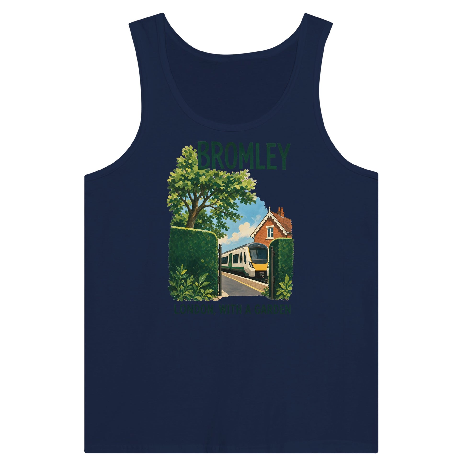 Bromley: London with a Garden Premium Unisex Tank Top — product view 9