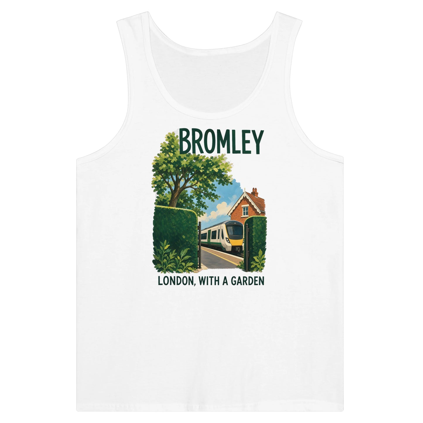Bromley: London with a Garden Premium Unisex Tank Top — product view 1