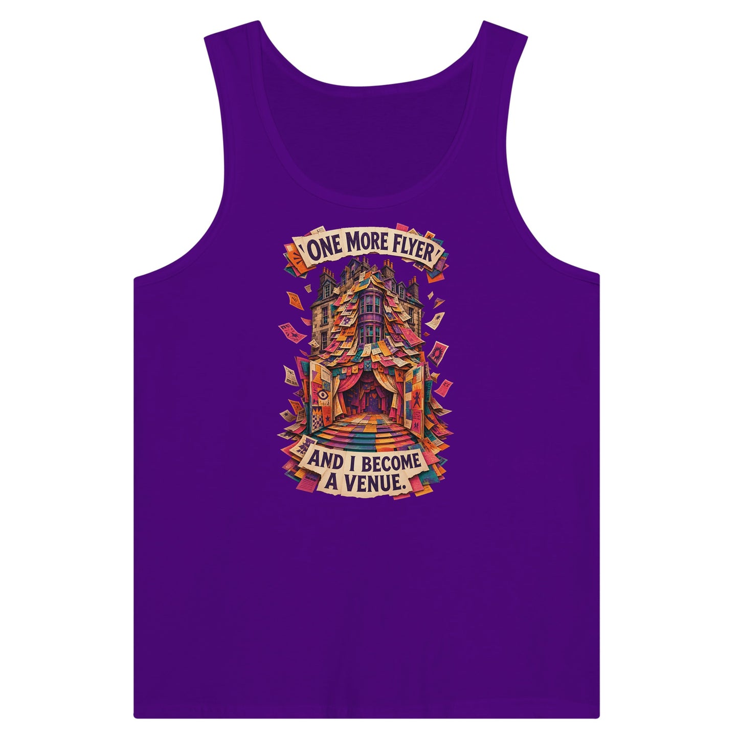One More Flyer and I Become a Venue Premium Unisex Tank Top — product view 6