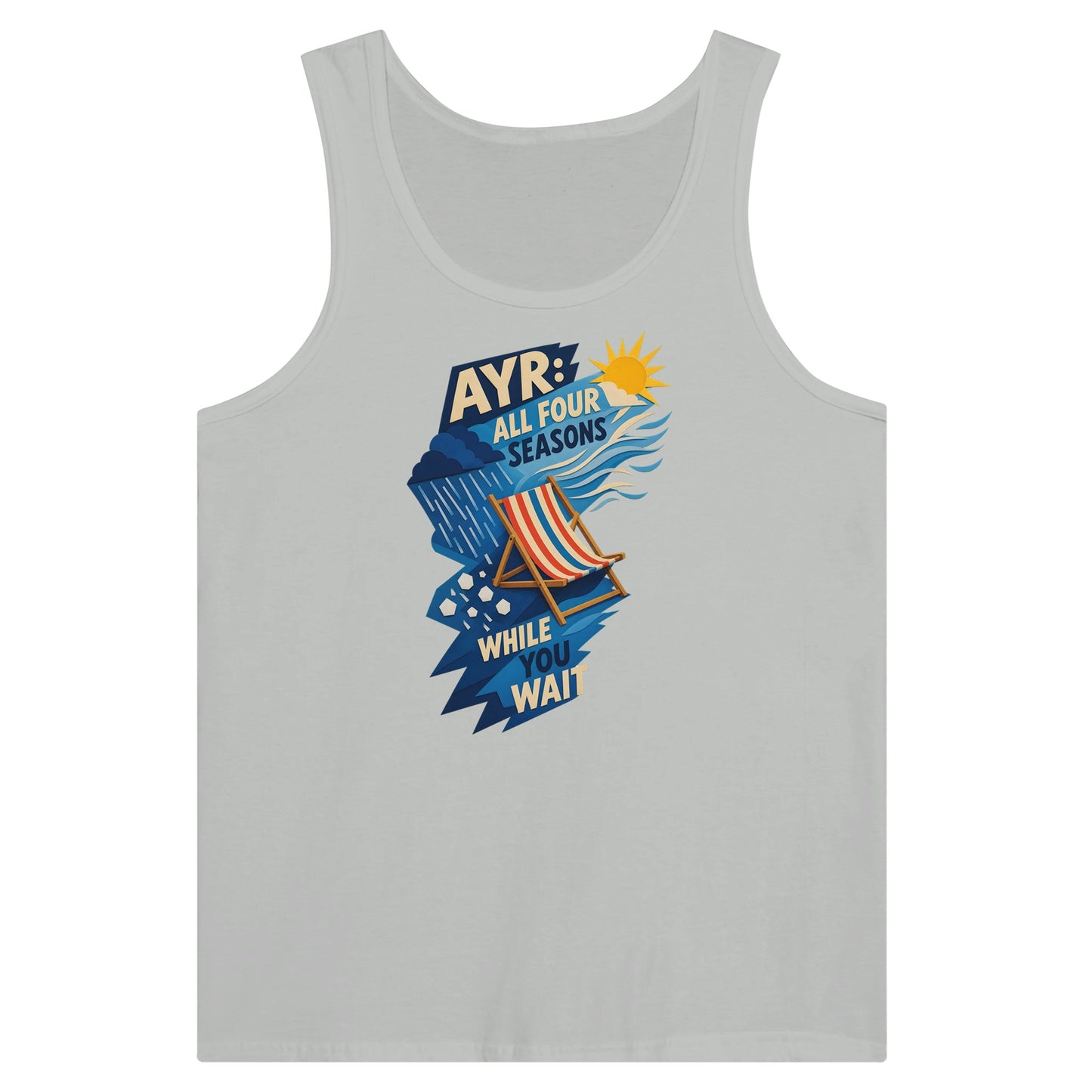 Ayr: All Four Seasons While You Wait Premium Unisex Tank Top — product view 5