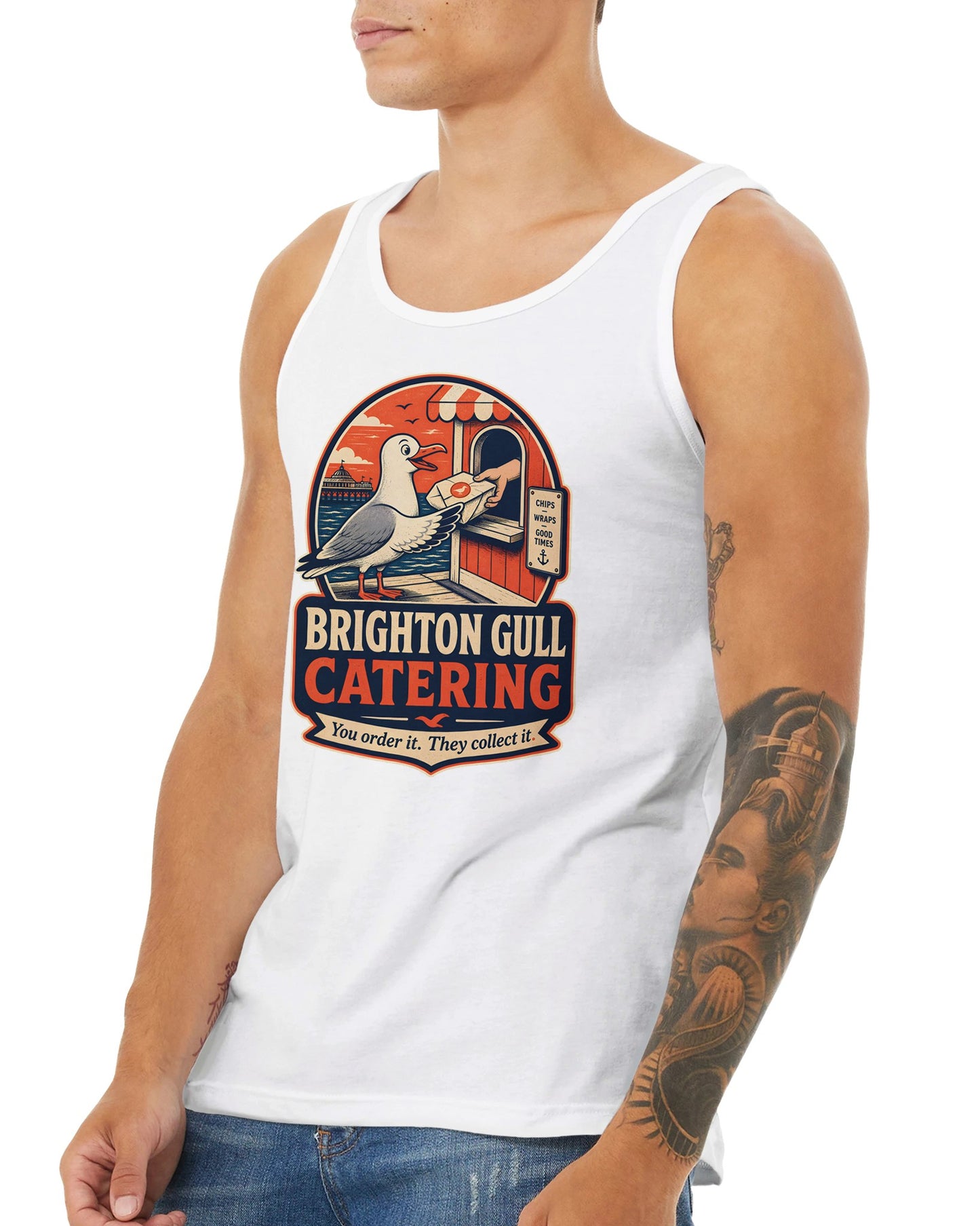 Brighton Gull Catering — Illustrated Premium Unisex Tank Top — product view 16