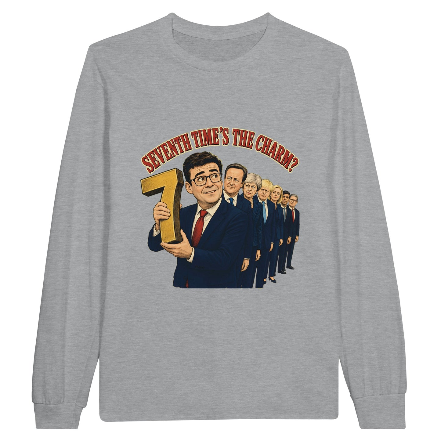 Seventh Time’s the Charm? UK Prime Minister Caricature Long-Sleeve… — product view 6