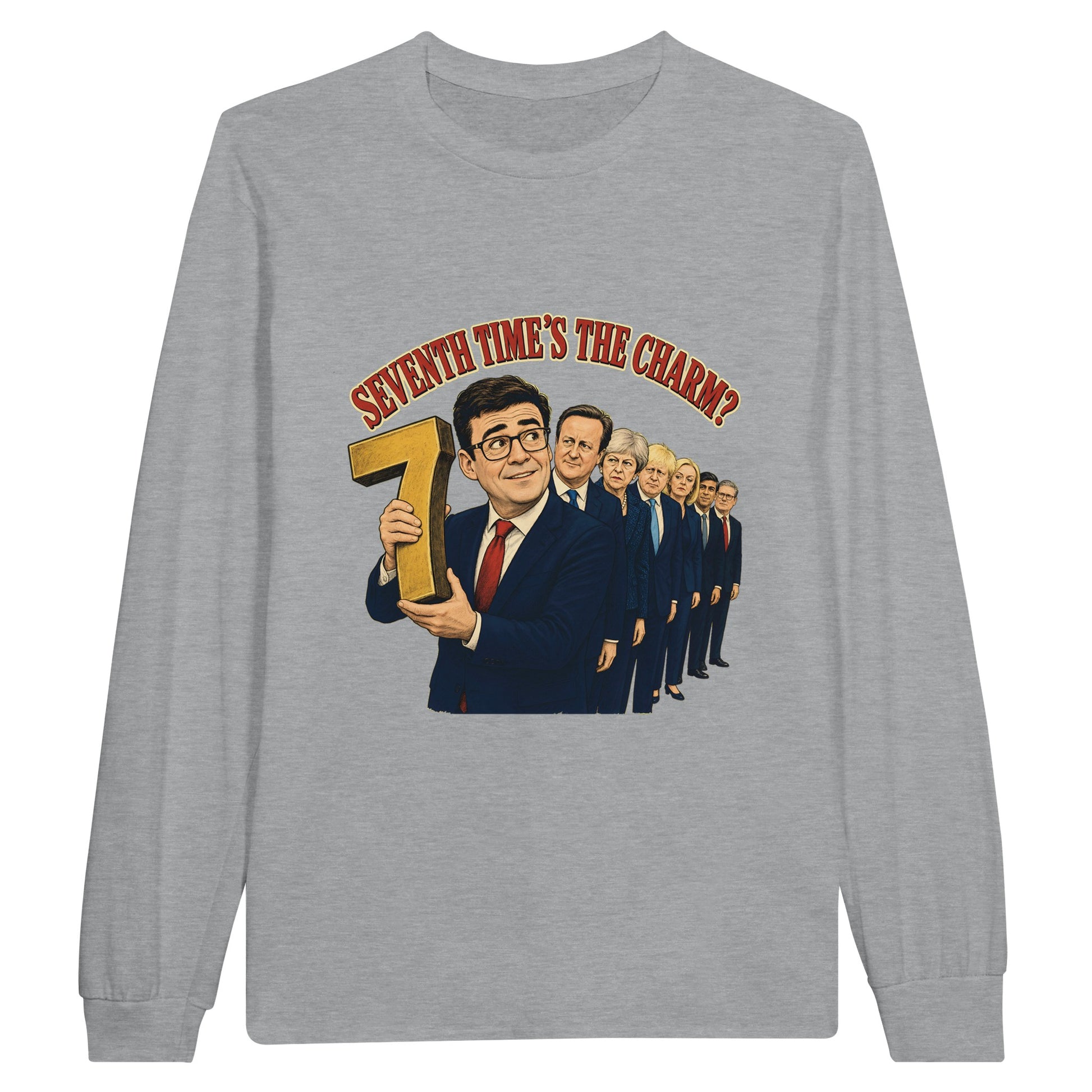 Seventh Time’s the Charm? UK Prime Minister Caricature Long-Sleeve… — product view 6