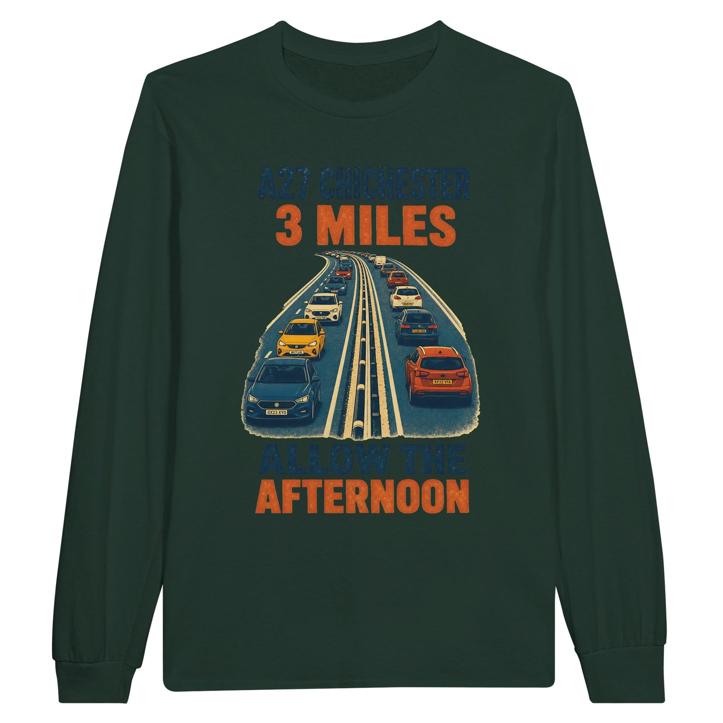 A27 Chichester – 3 Miles, Allow the Afternoon Long-Sleeve T-shirt — product view 5