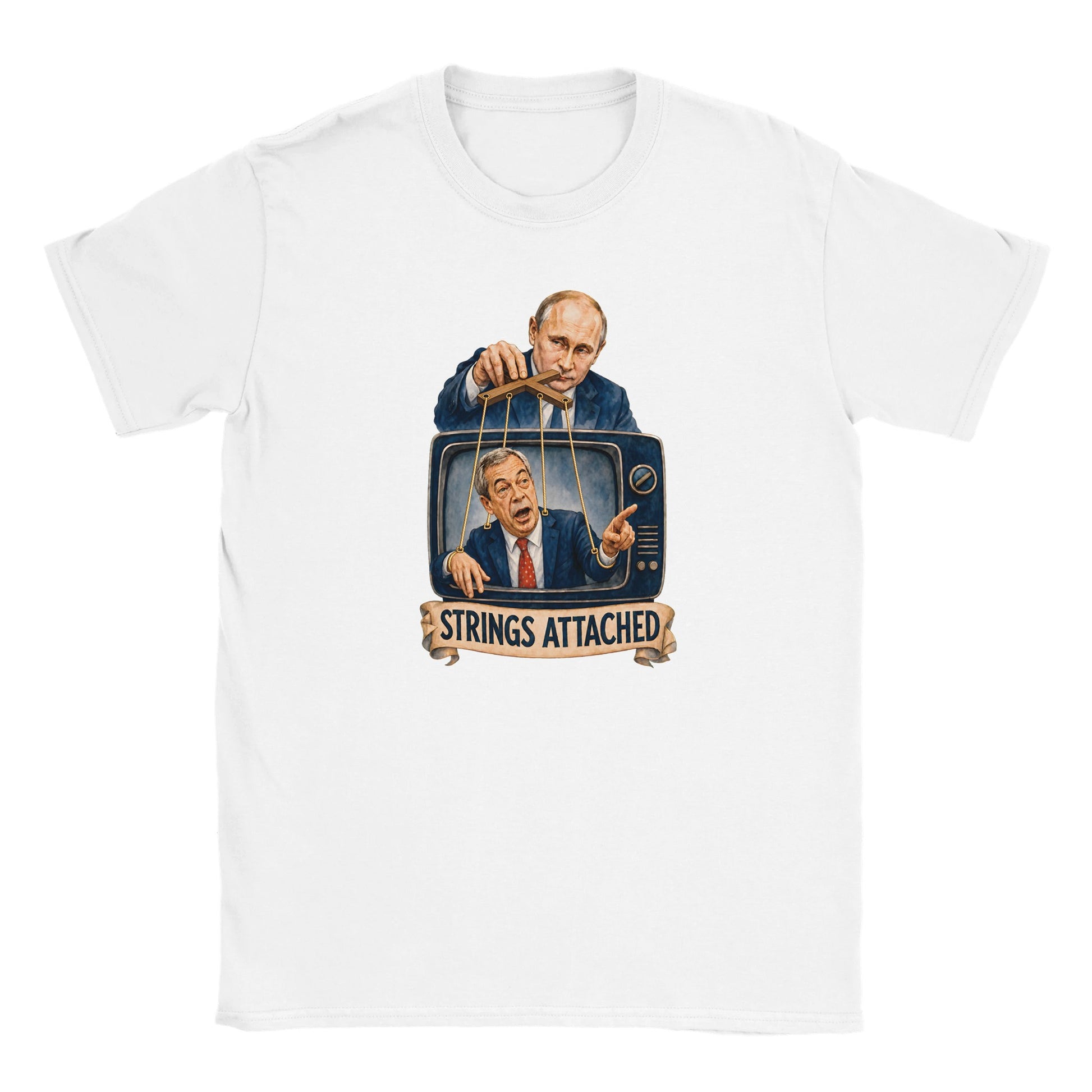 Strings Attached Political Satire Kids' T-shirt — product view 15