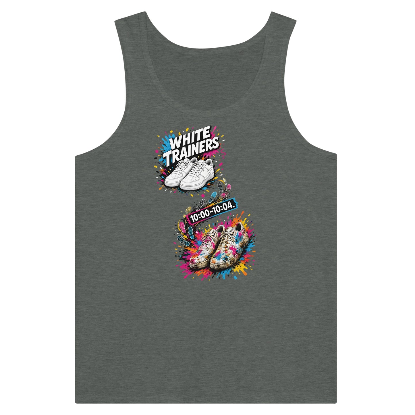 White Trainers: 10:00–10:04 Premium Unisex Tank Top — product view 4