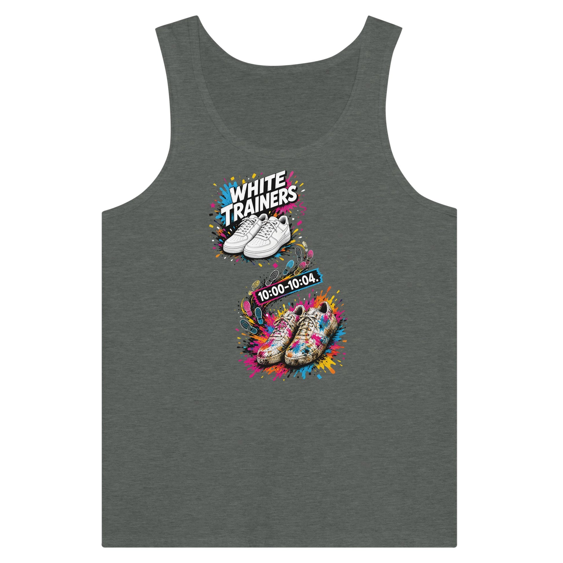 White Trainers: 10:00–10:04 Premium Unisex Tank Top — product view 4