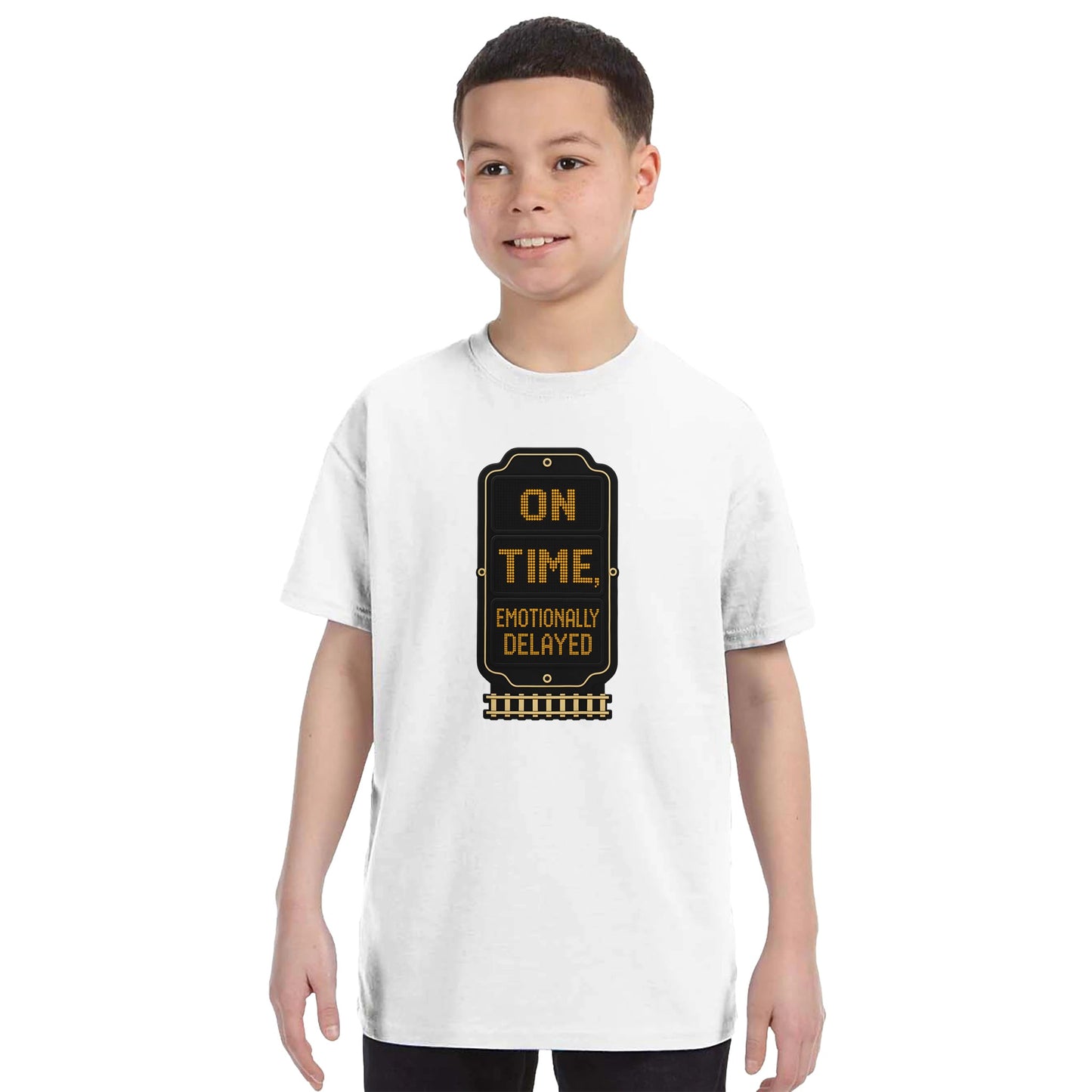 On Time, Emotionally Delayed Rail Graphic Kids' T-shirt — product view 16