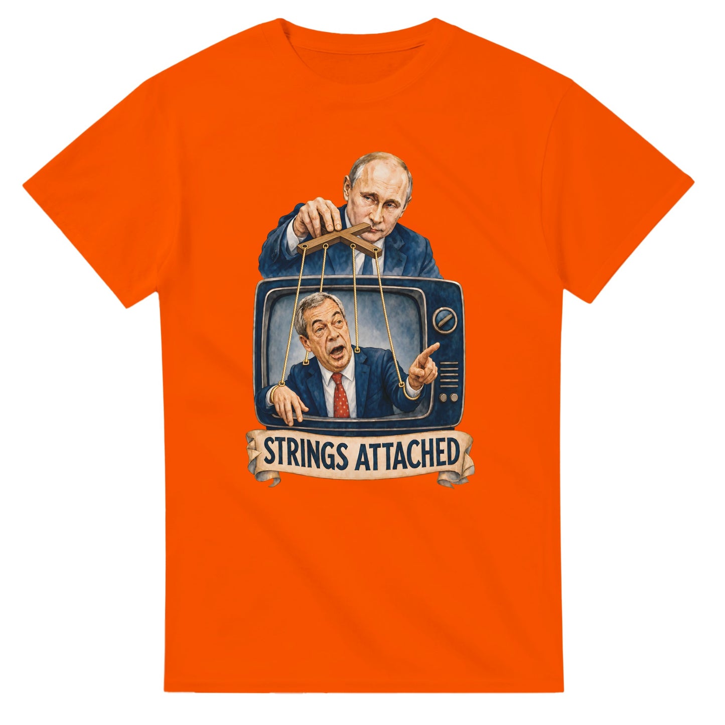 Strings Attached Political Satire T-shirt — product view 7