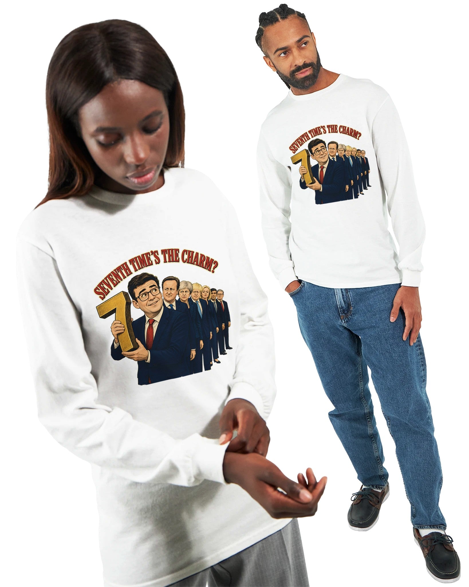 Seventh Time’s the Charm? UK Prime Minister Caricature Long-Sleeve… — product view 7