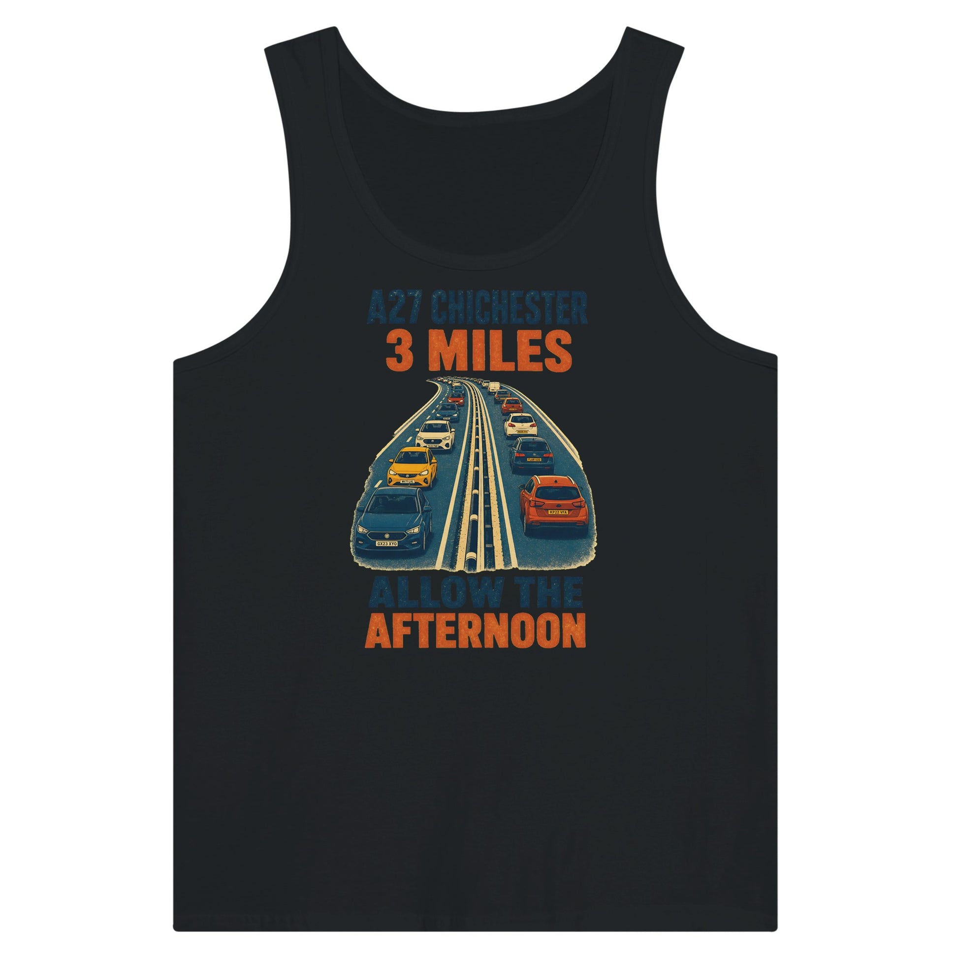 A27 Chichester – 3 Miles, Allow the Afternoon Premium Unisex Tank Top — product view 8