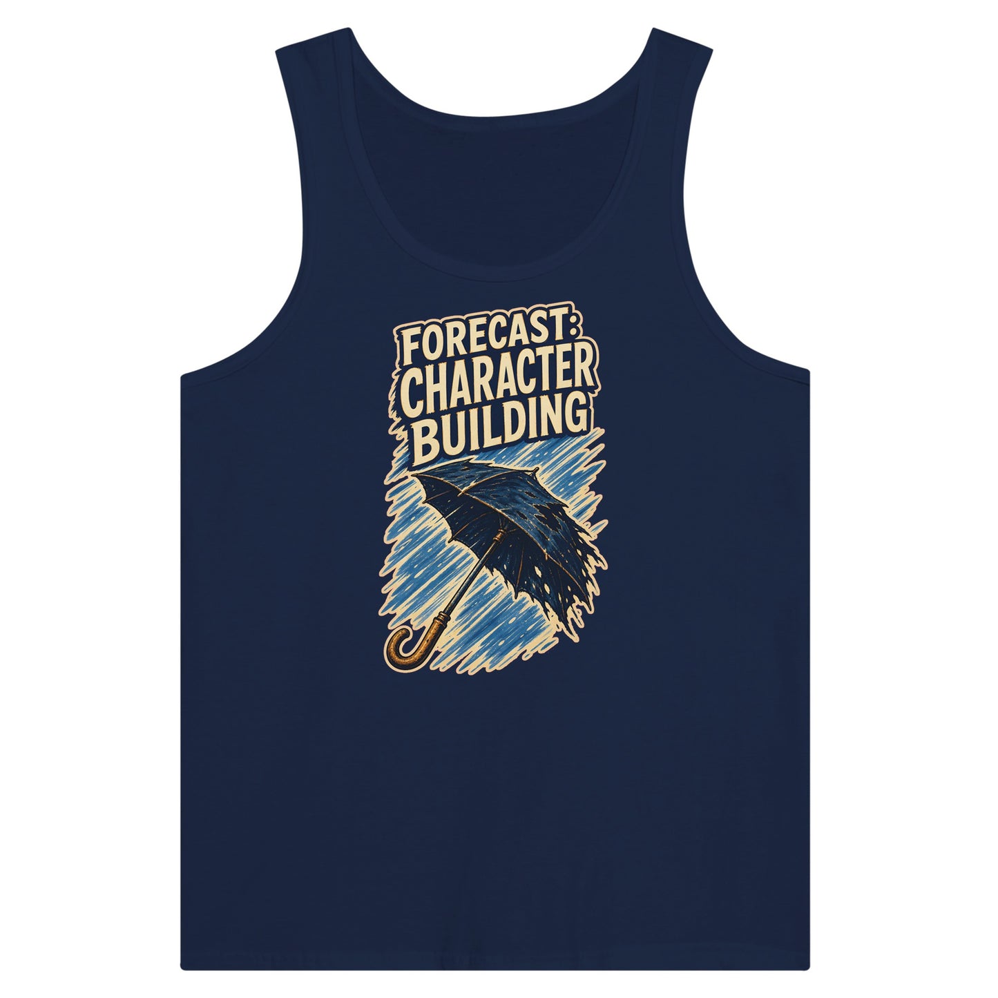 Forecast: Character Building – British Weather Premium Unisex Tank Top — product view 2