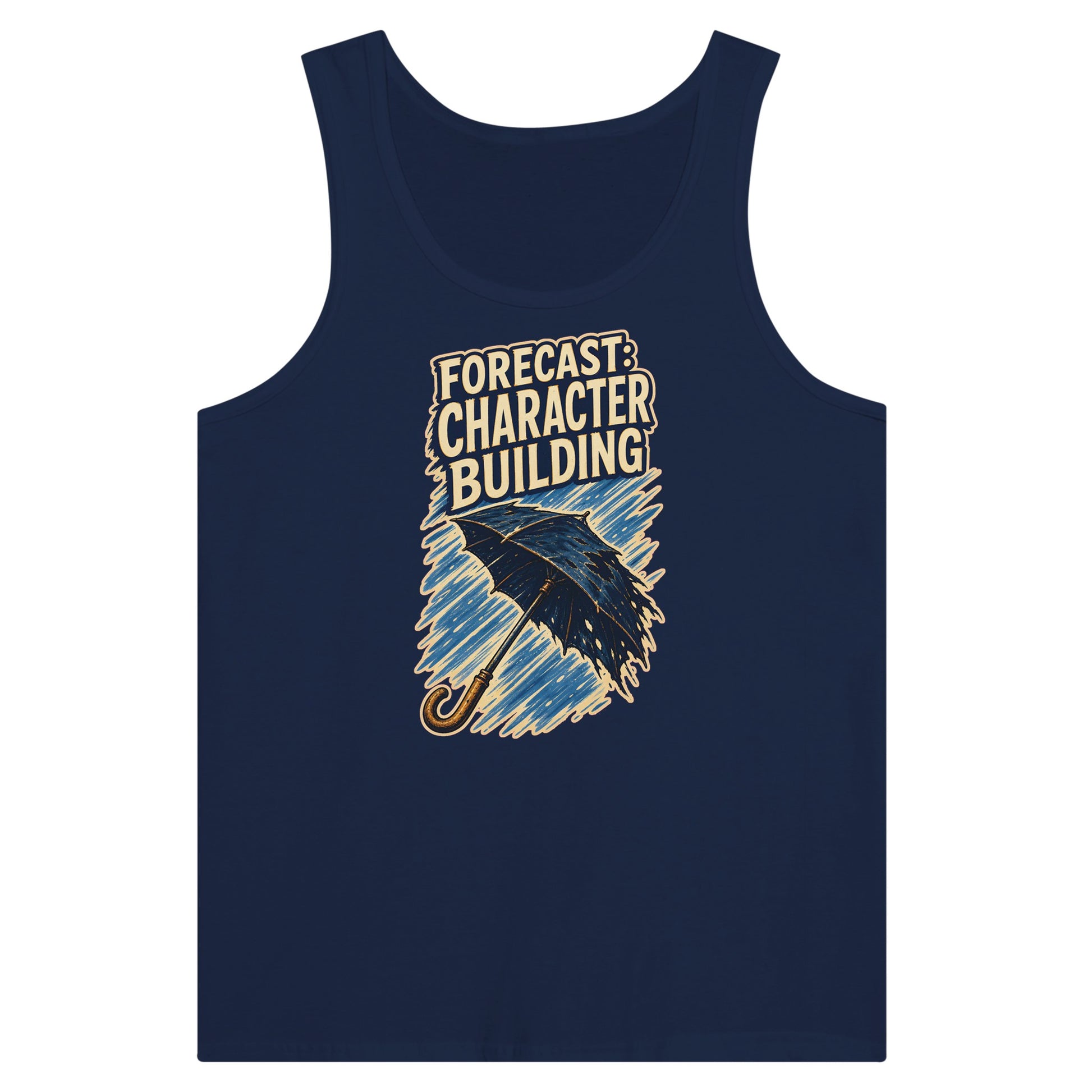 Forecast: Character Building – British Weather Premium Unisex Tank Top — product view 2