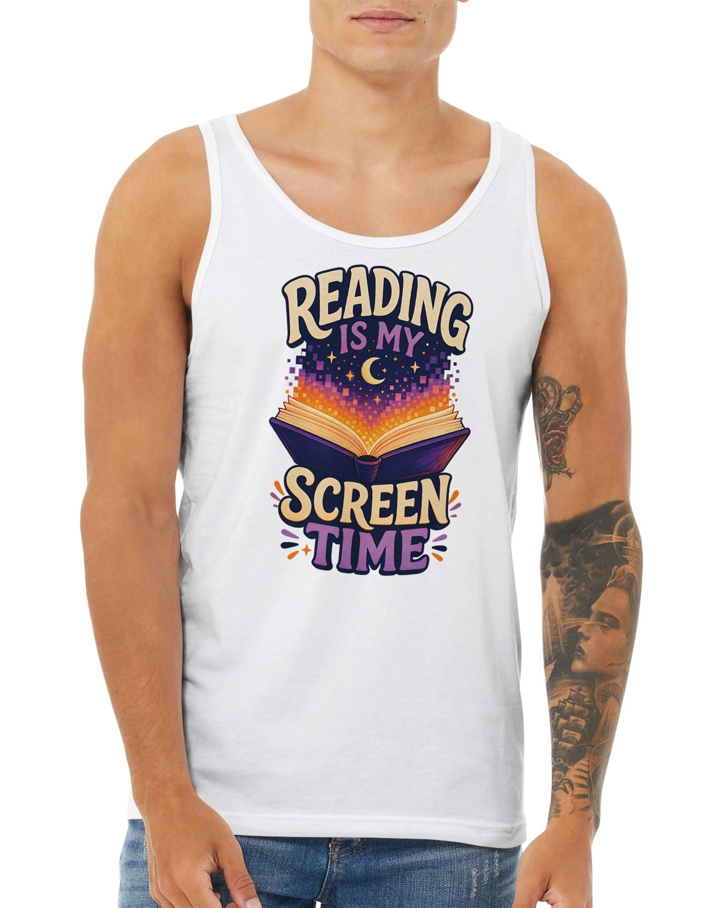 Reading Is My Screen Time Book Graphic Premium Unisex Tank Top — product view 15