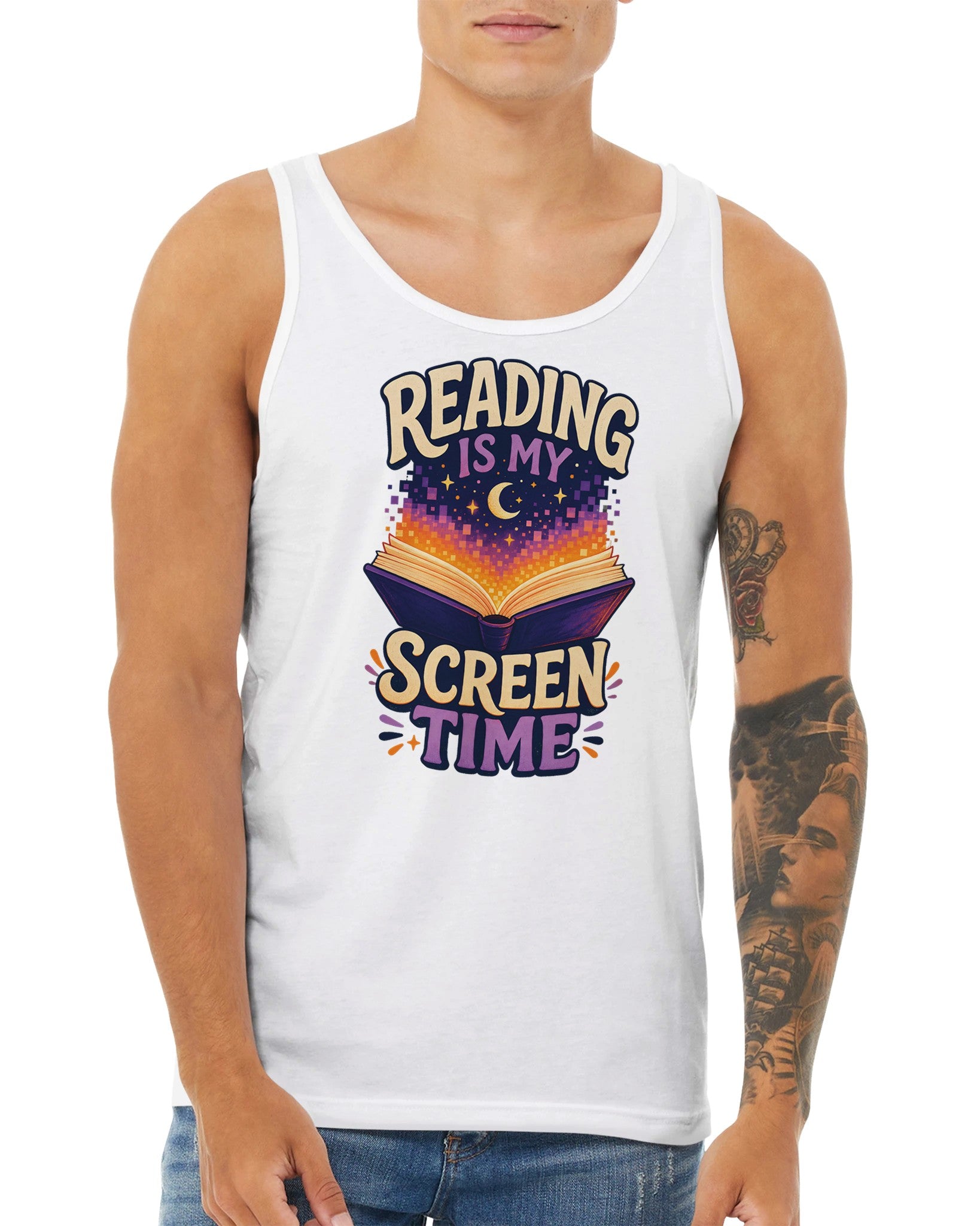 Reading Is My Screen Time Book Graphic Premium Unisex Tank Top — product view 15