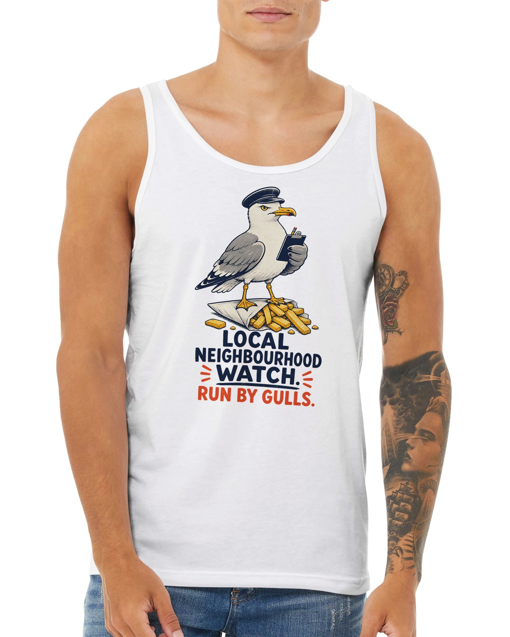 Local Neighbourhood Watch: Run by Gulls Premium Unisex Tank Top — product view 15