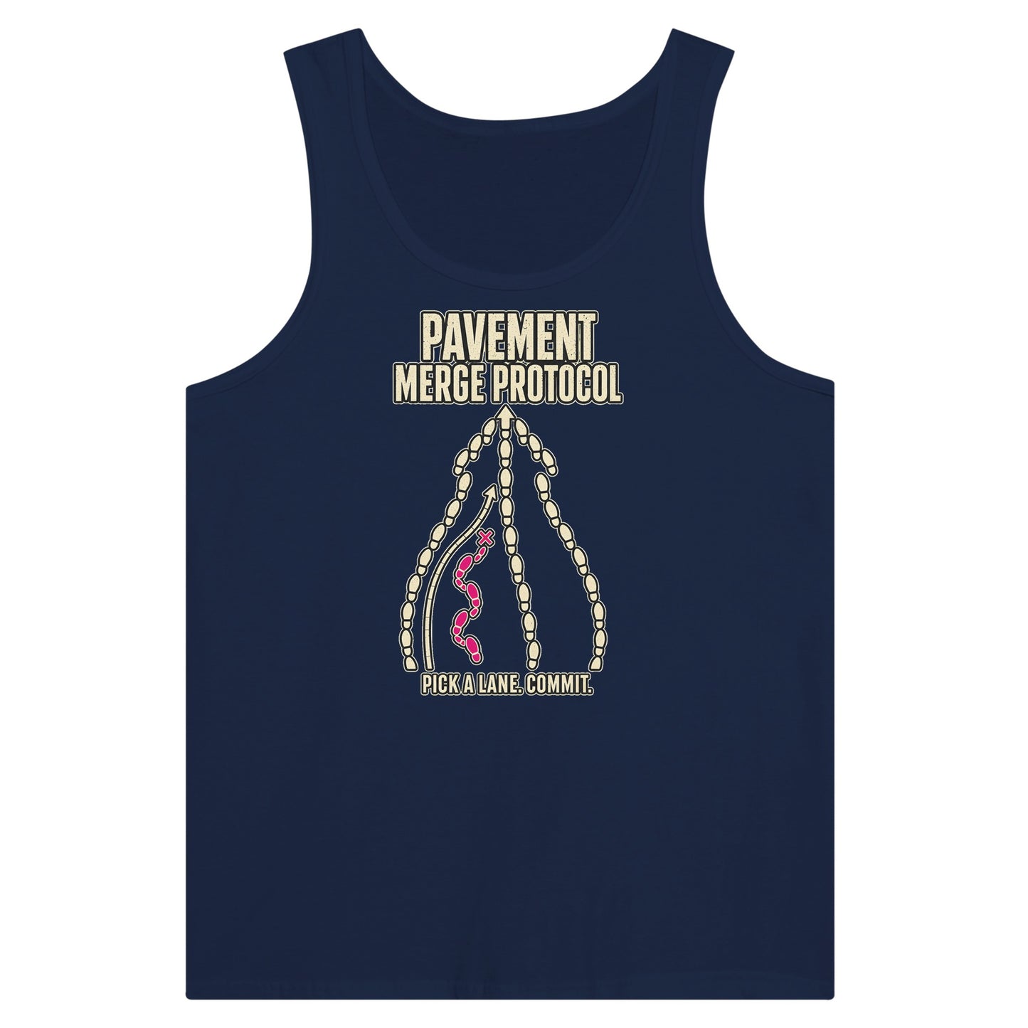 Pavement Merge Protocol — Pick a Lane Premium Unisex Tank Top — product view 9