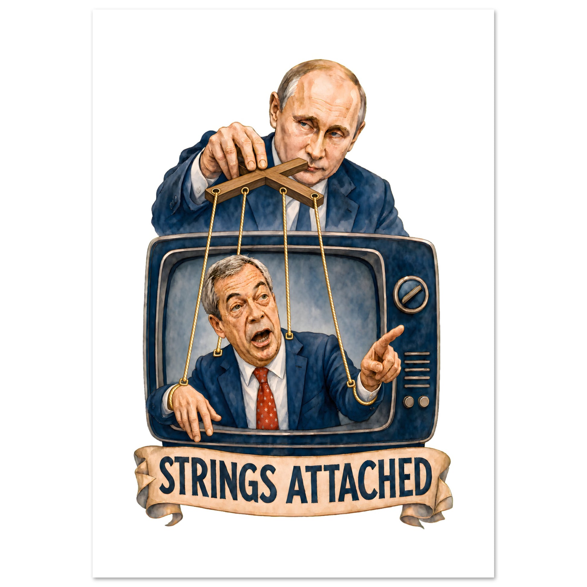Strings Attached Political Satire Poster — product view 2
