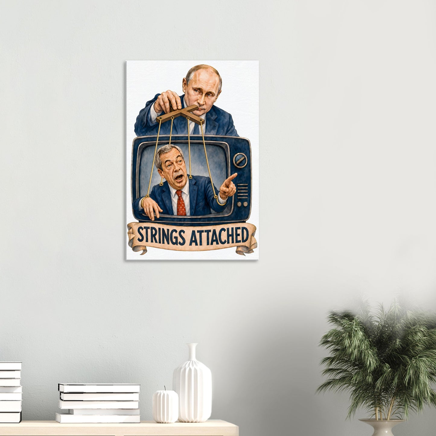 Strings Attached Political Satire Canvas — product view 4