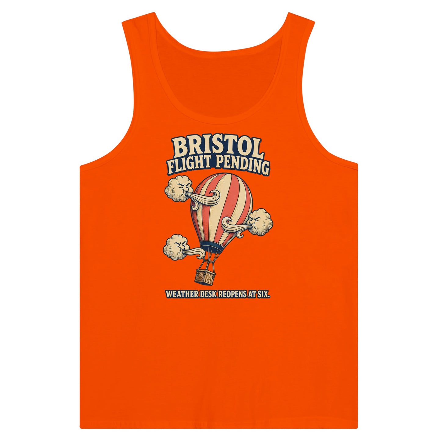 Bristol Flight Pending – Weather Desk Premium Unisex Tank Top — product view 7