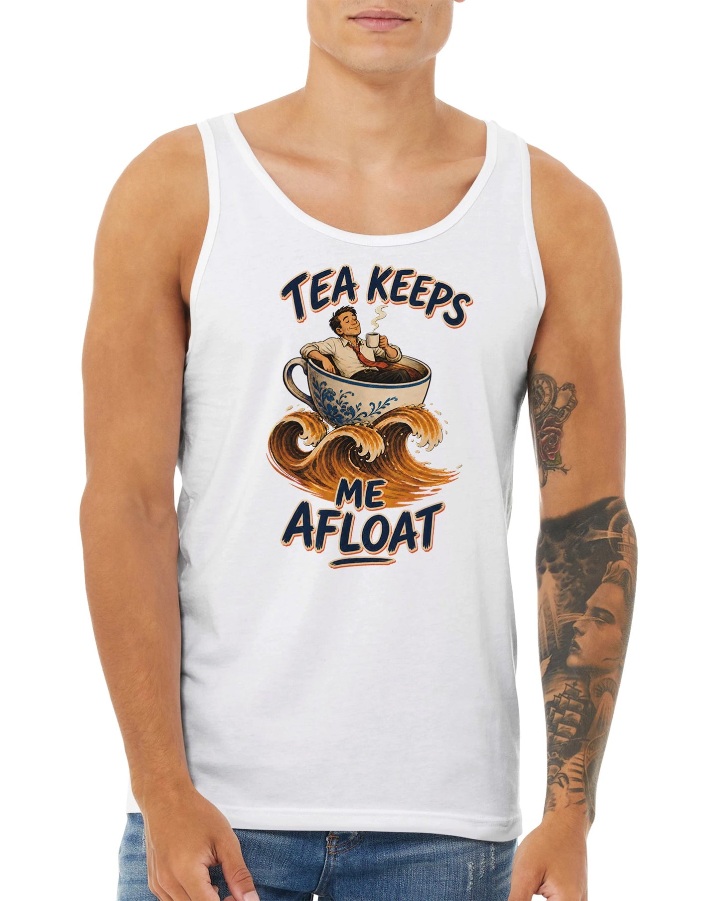 Tea Keeps Me Afloat Premium Unisex Tank Top — product view 15