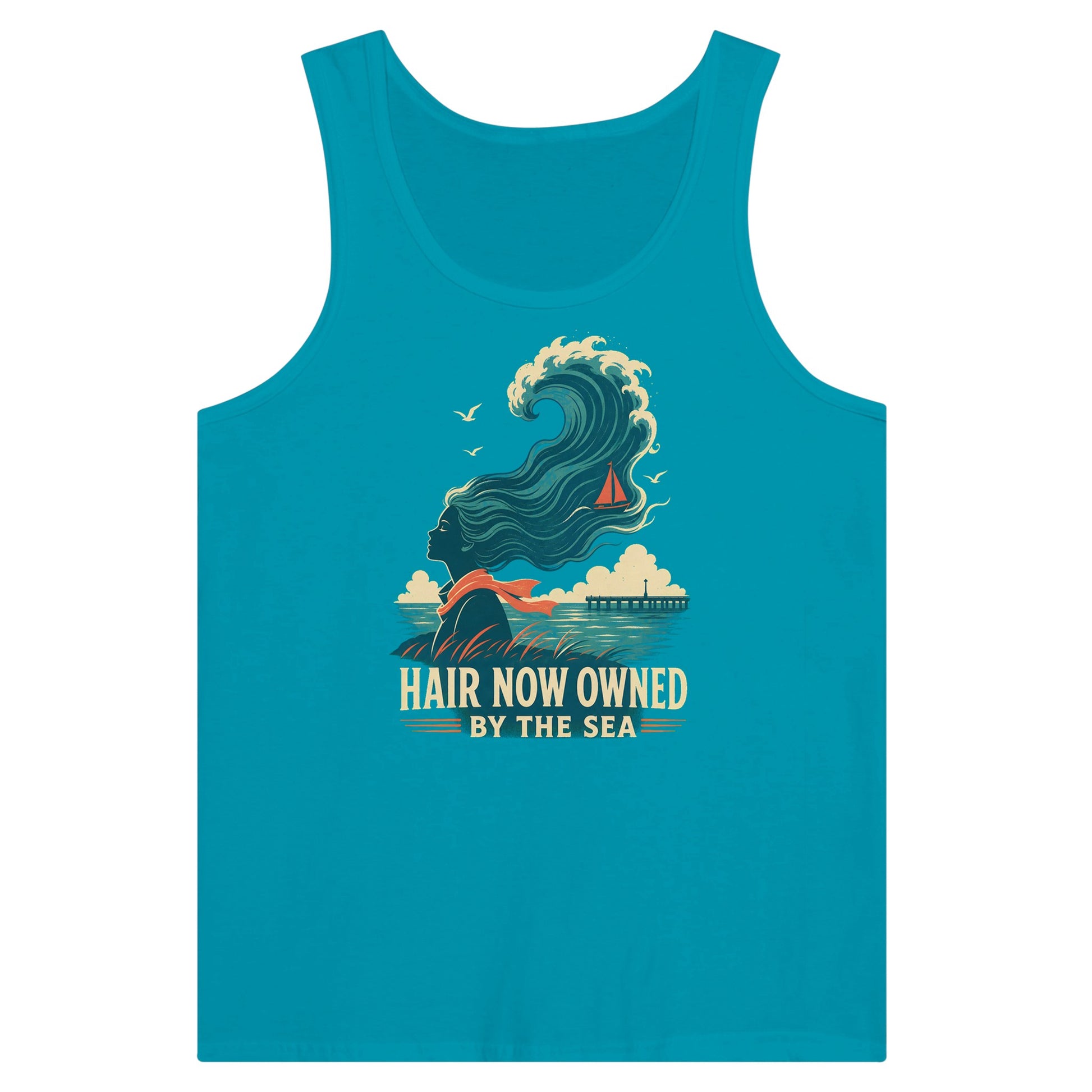 Hair Now Owned by the Sea Premium Unisex Tank Top — product view 2