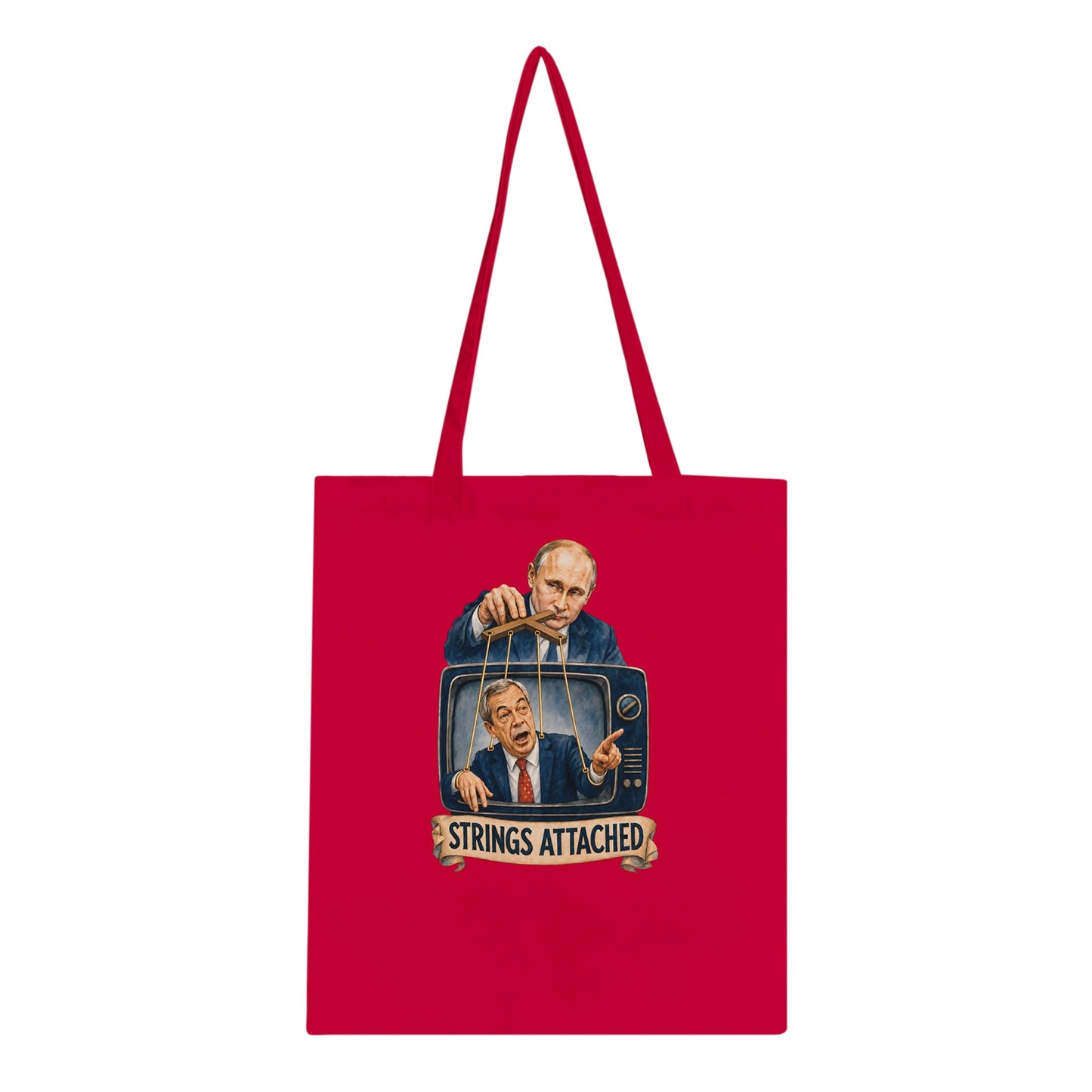 Strings Attached Political Satire Tote Bag — product view 4