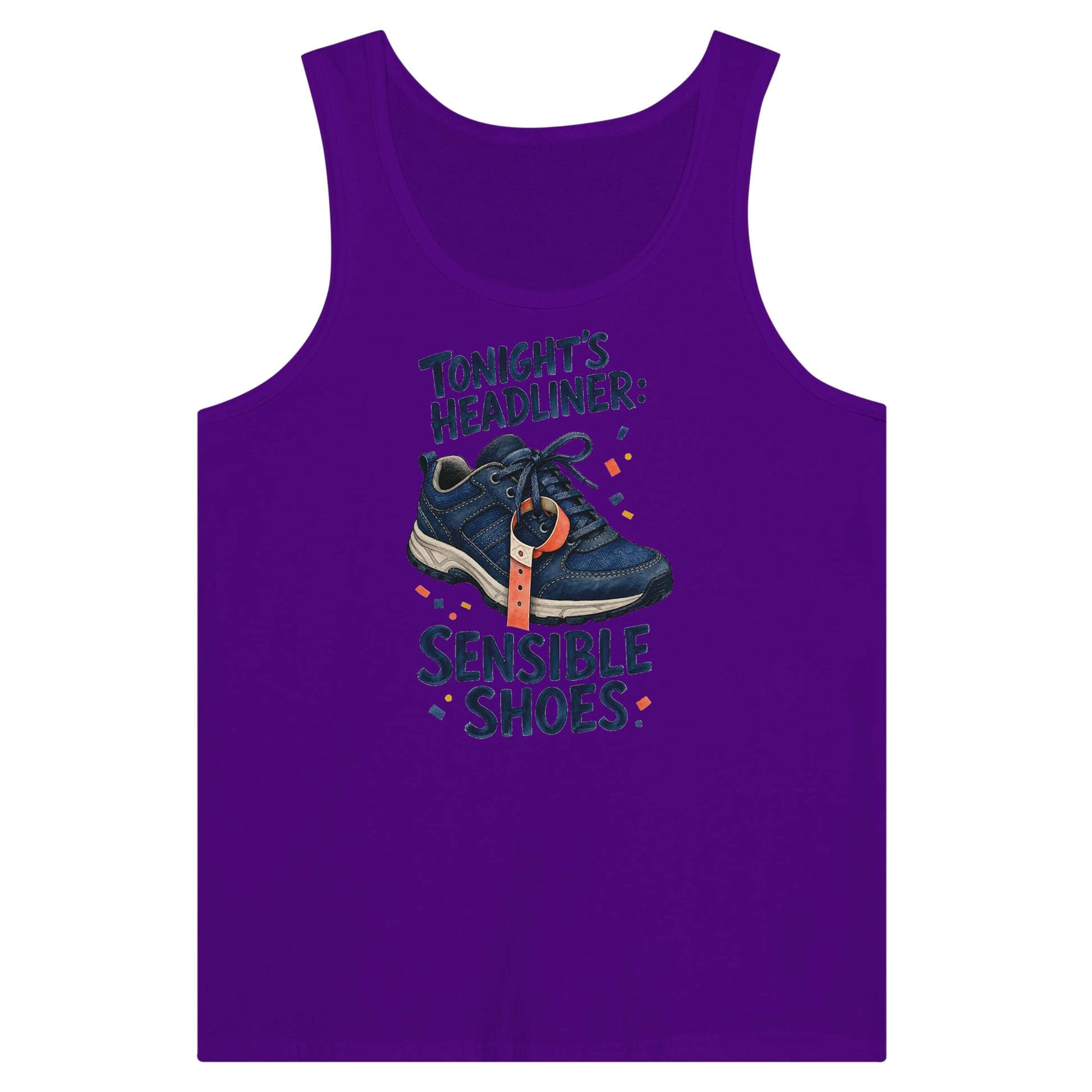 Tonight's Headliner: Sensible Shoes Concert Premium Unisex Tank Top — product view 6