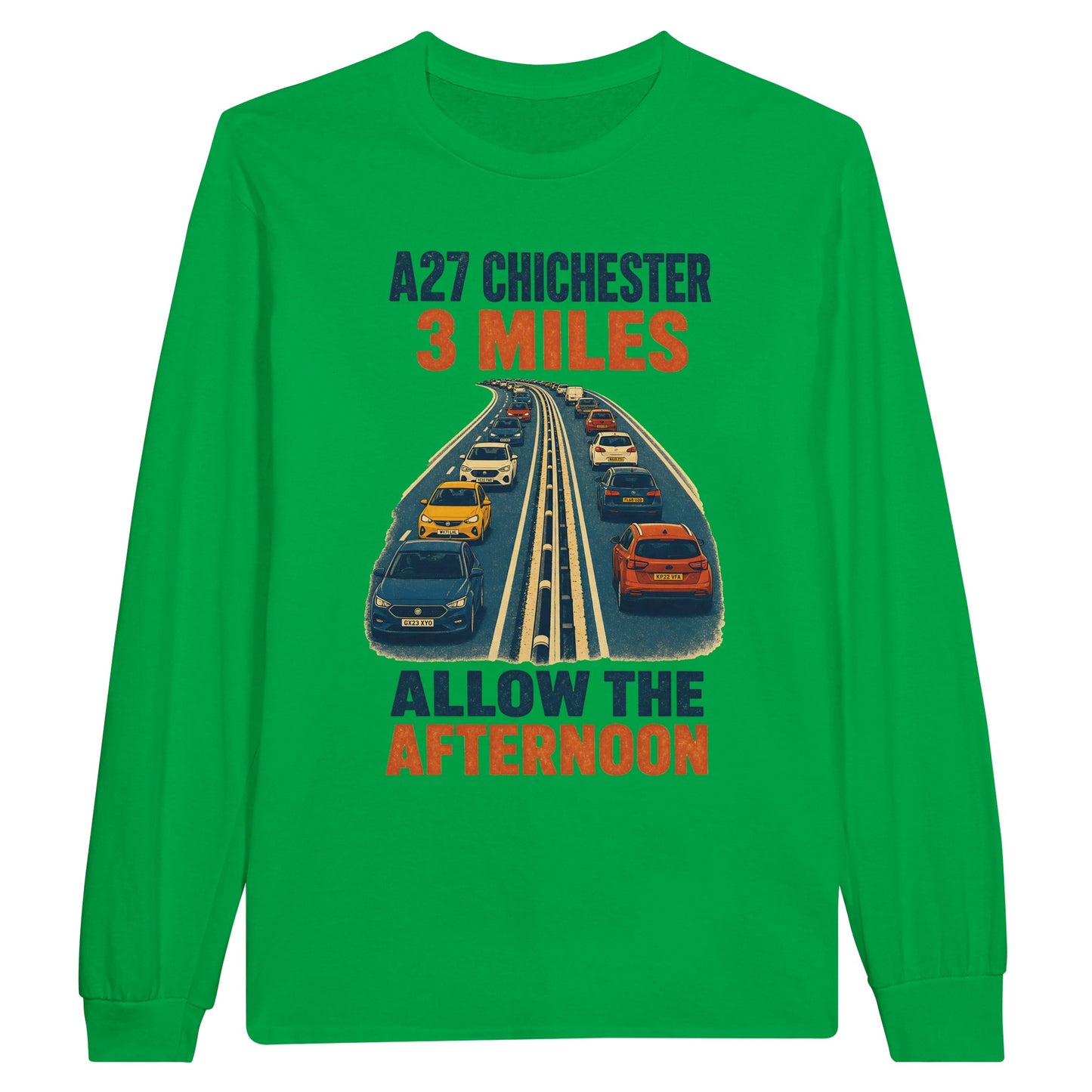 A27 Chichester – 3 Miles, Allow the Afternoon Long-Sleeve T-shirt — product view 11